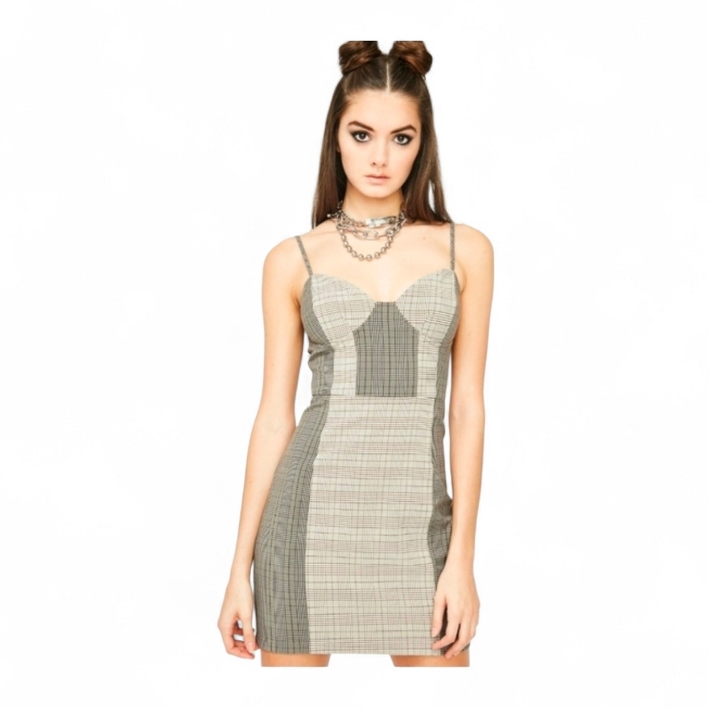 ISALIS Gray Plaid Academia Mini Dress - Medium